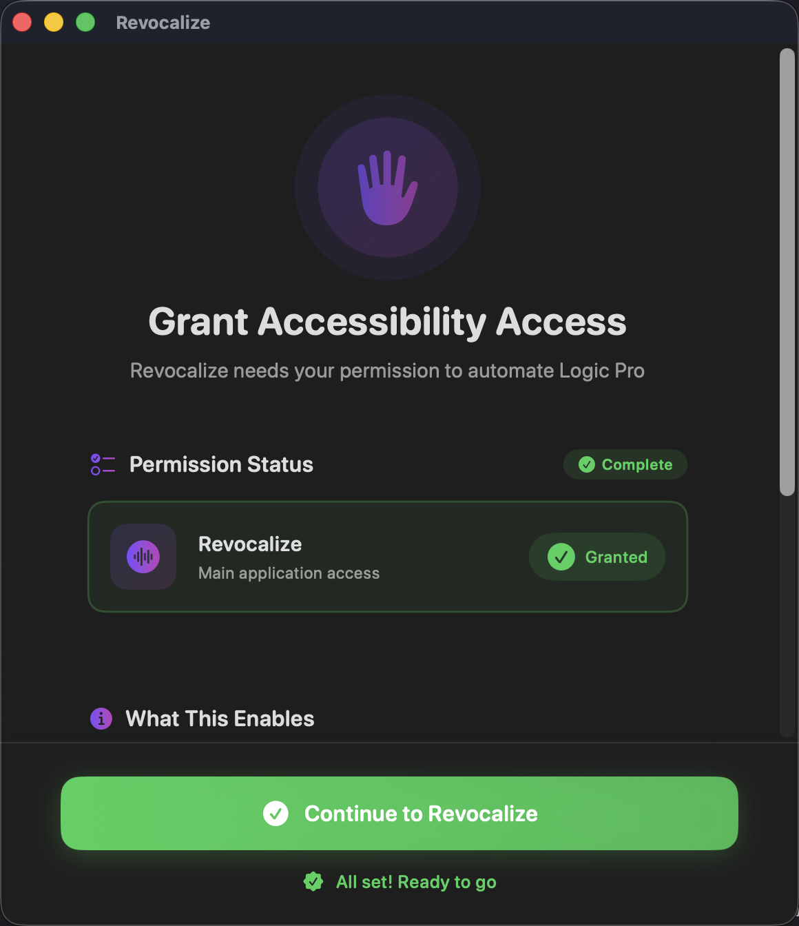 Grant permissions → Sign in → Onboarding wizard — 1