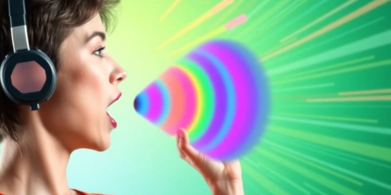 Person using a voice changer with colorful sound waves.